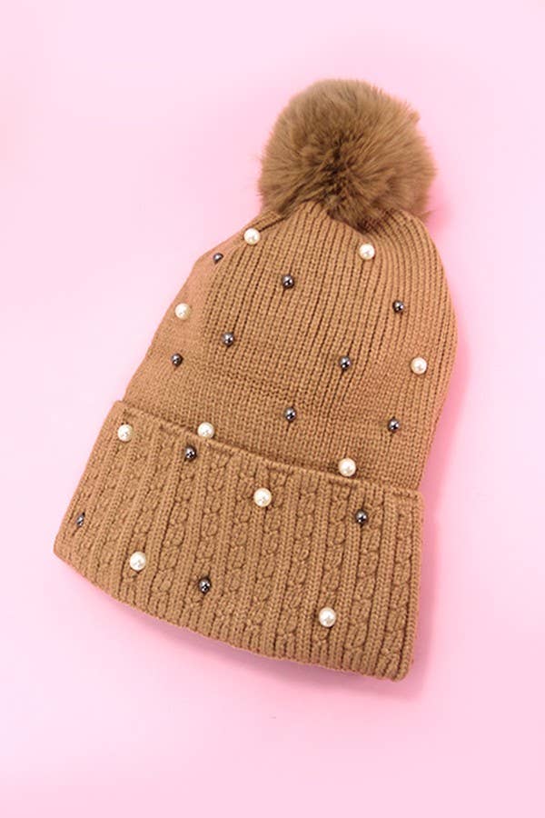 Sequin Fur Pom Pom Beanie
