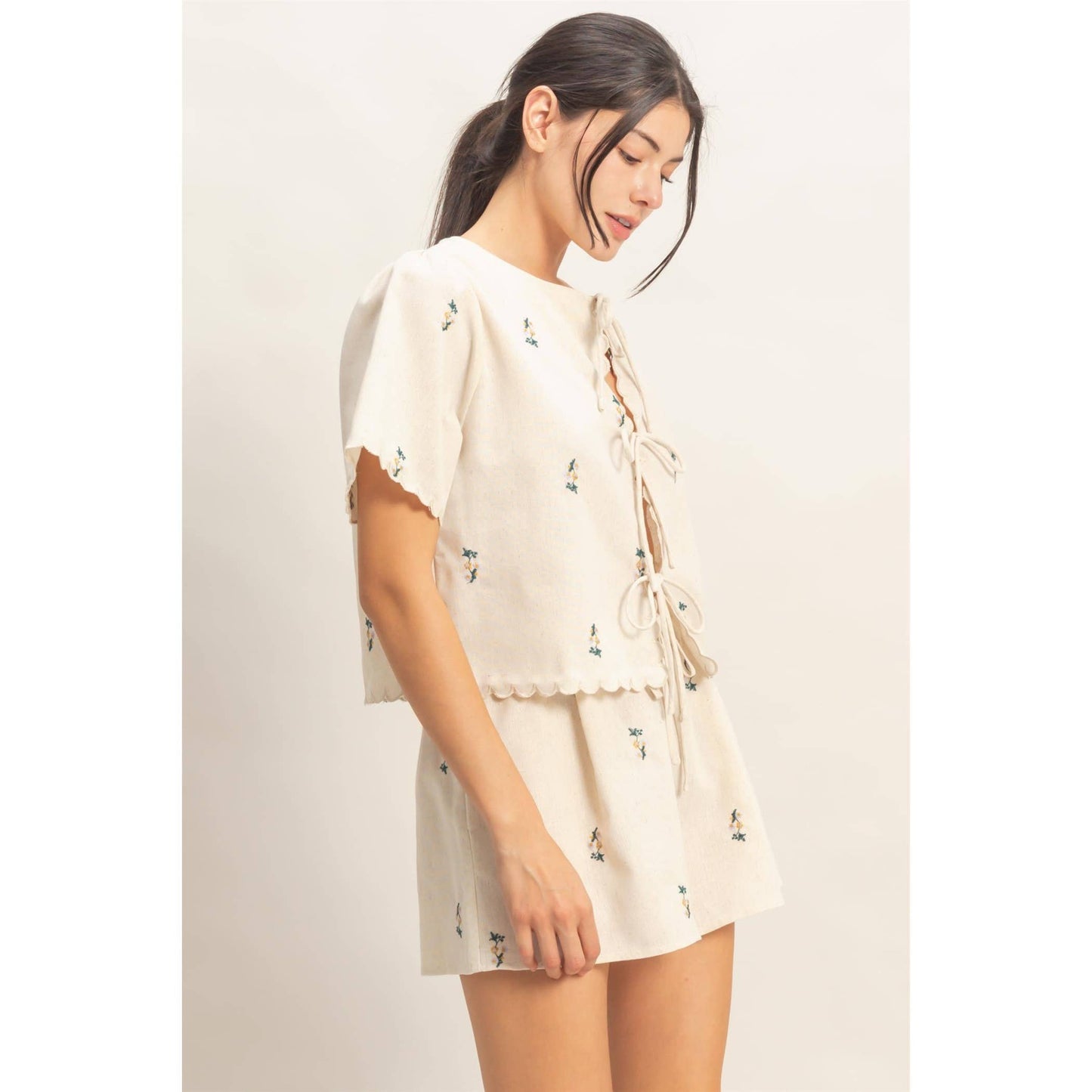 Front Tie Scallop Hem Top