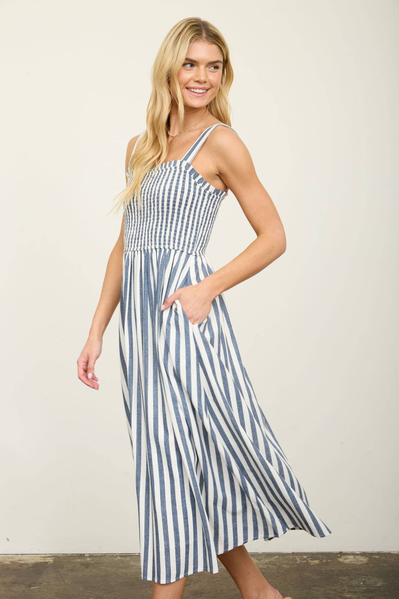 Nautical Stripe Linen Maxi Dress