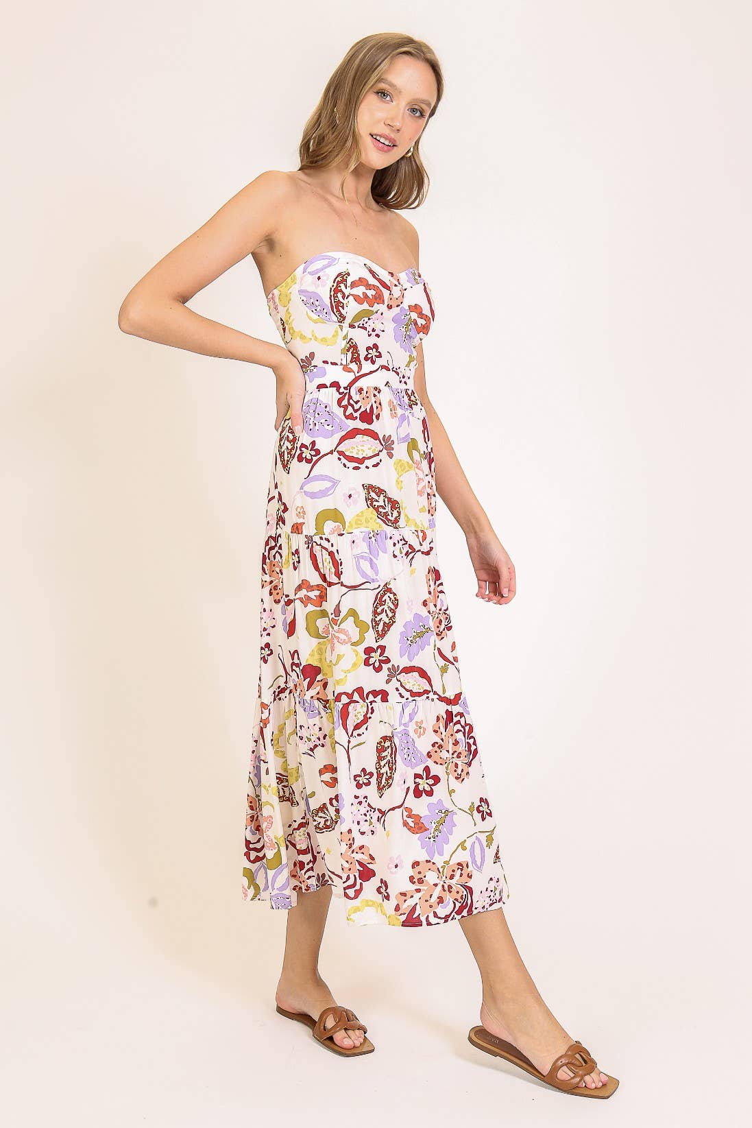 Strapless Floral Print Maxi Dress
