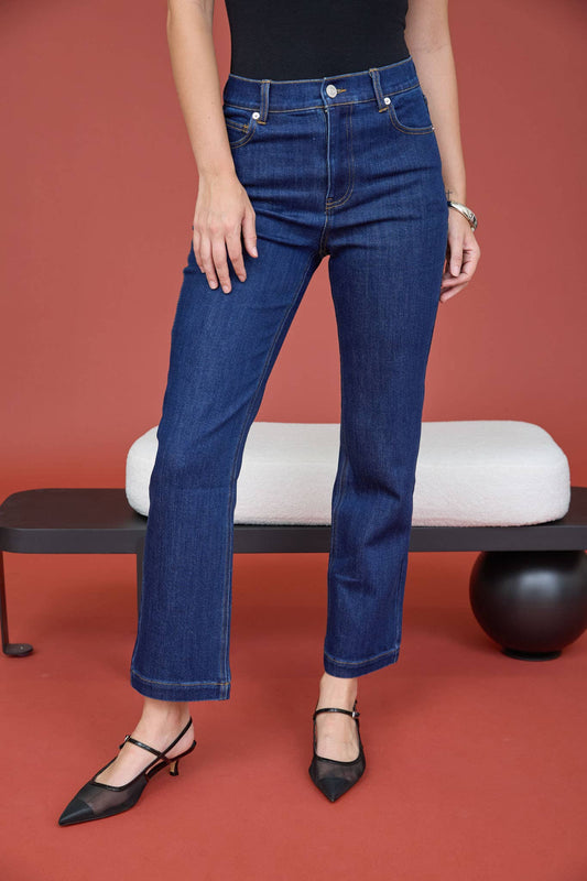 High Rise Dark Denim Straight Leg Jeans