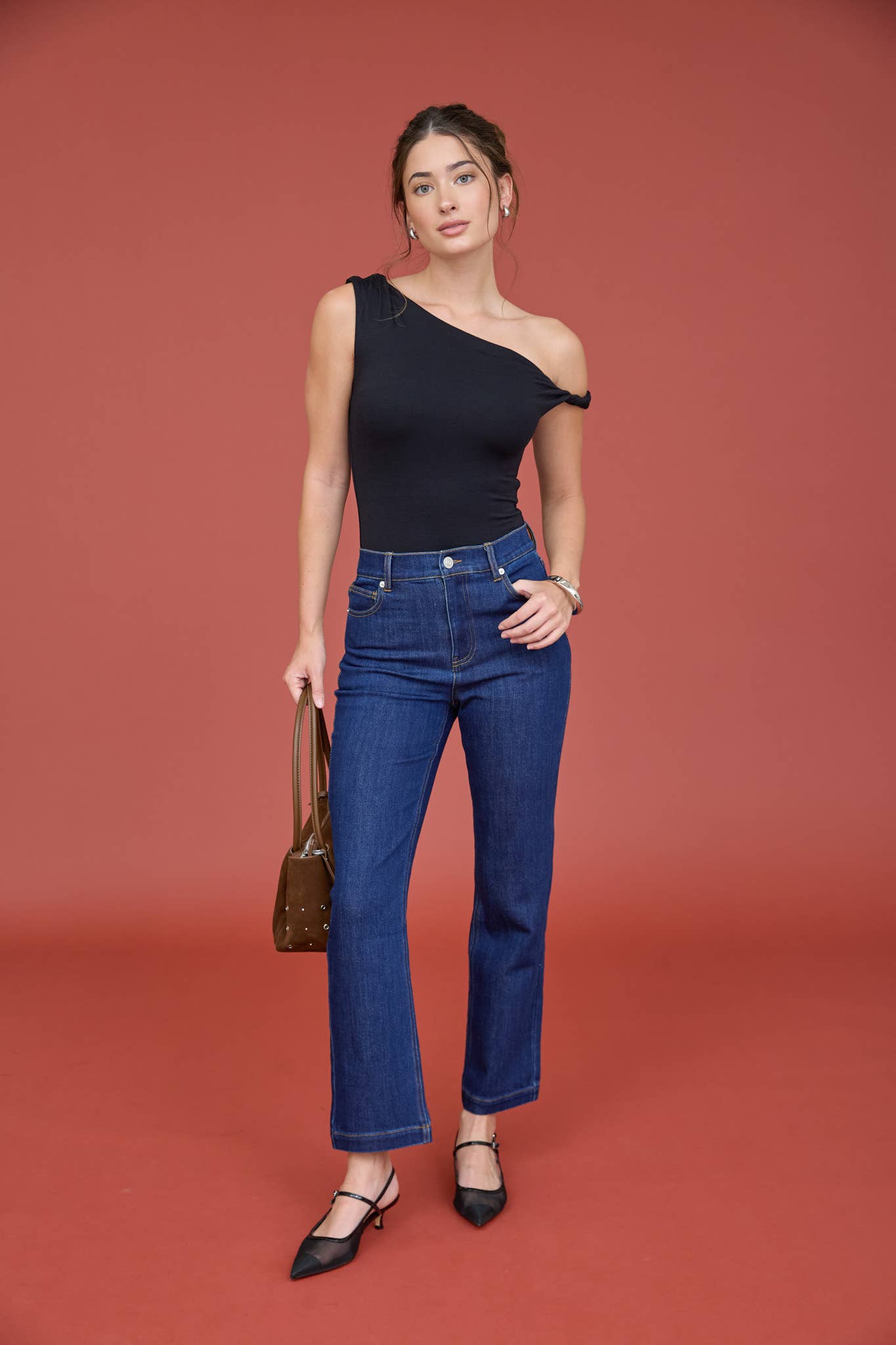 High Rise Dark Denim Straight Leg Jeans