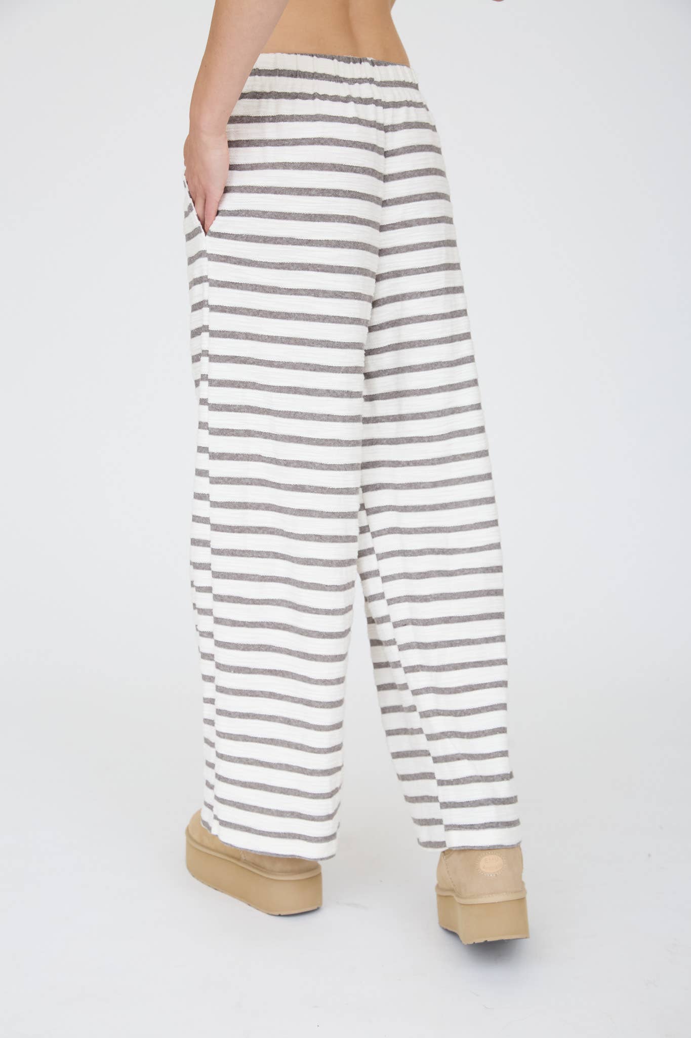 STRIPE DRAWSTRING WIDE LEG KNIT LOUNGE PANTS