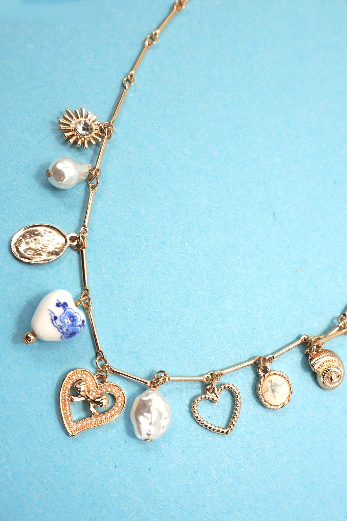 Gold Heart Pearl Charm Necklace
