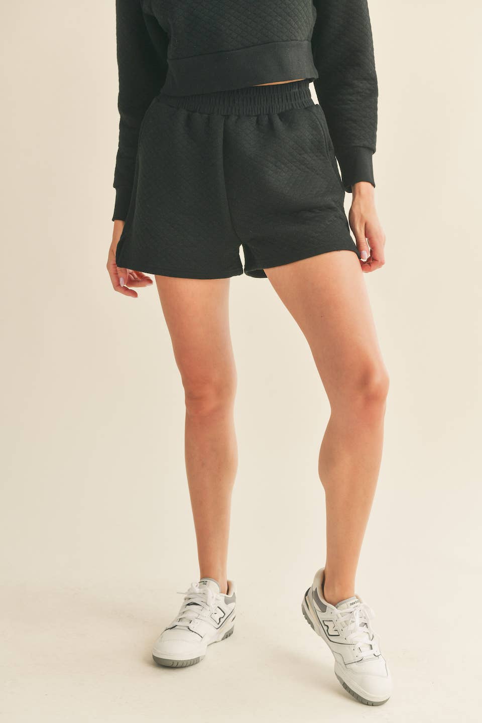 Black Quilted Relaxed Fit Shorts