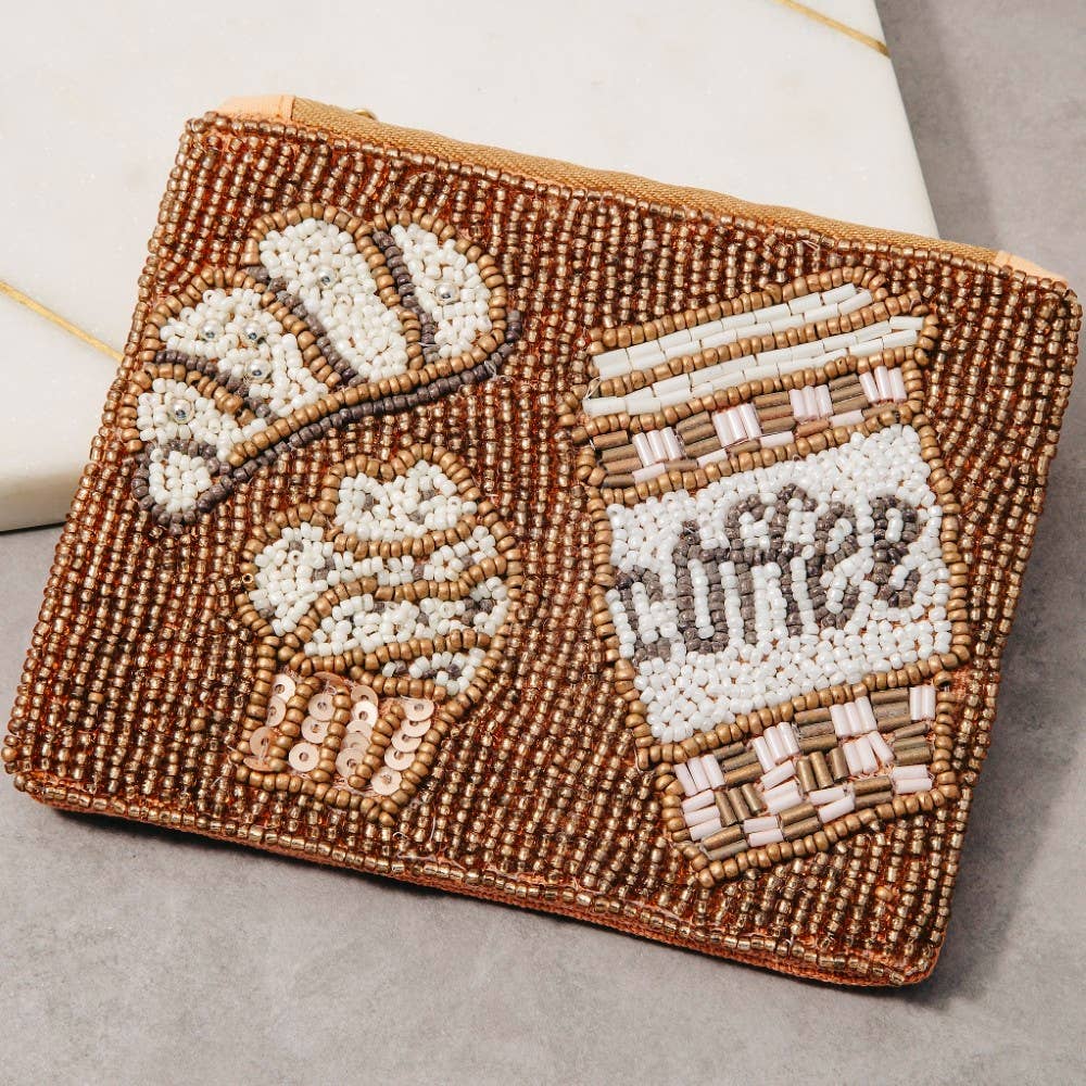 Coffee & Pastries Beaded Coin Purse