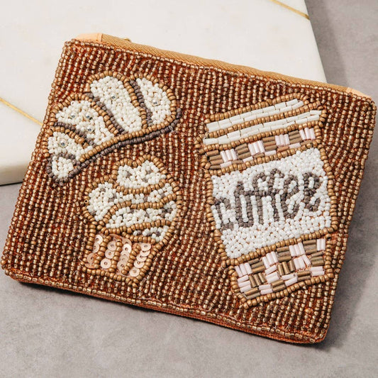 Coffee & Pastries Beaded Coin Purse