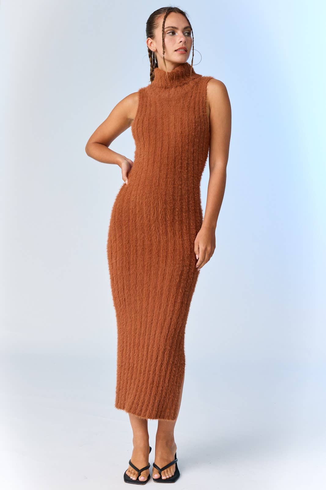 Vanessa Sleeveless Turtle Neck Ribbed Dress