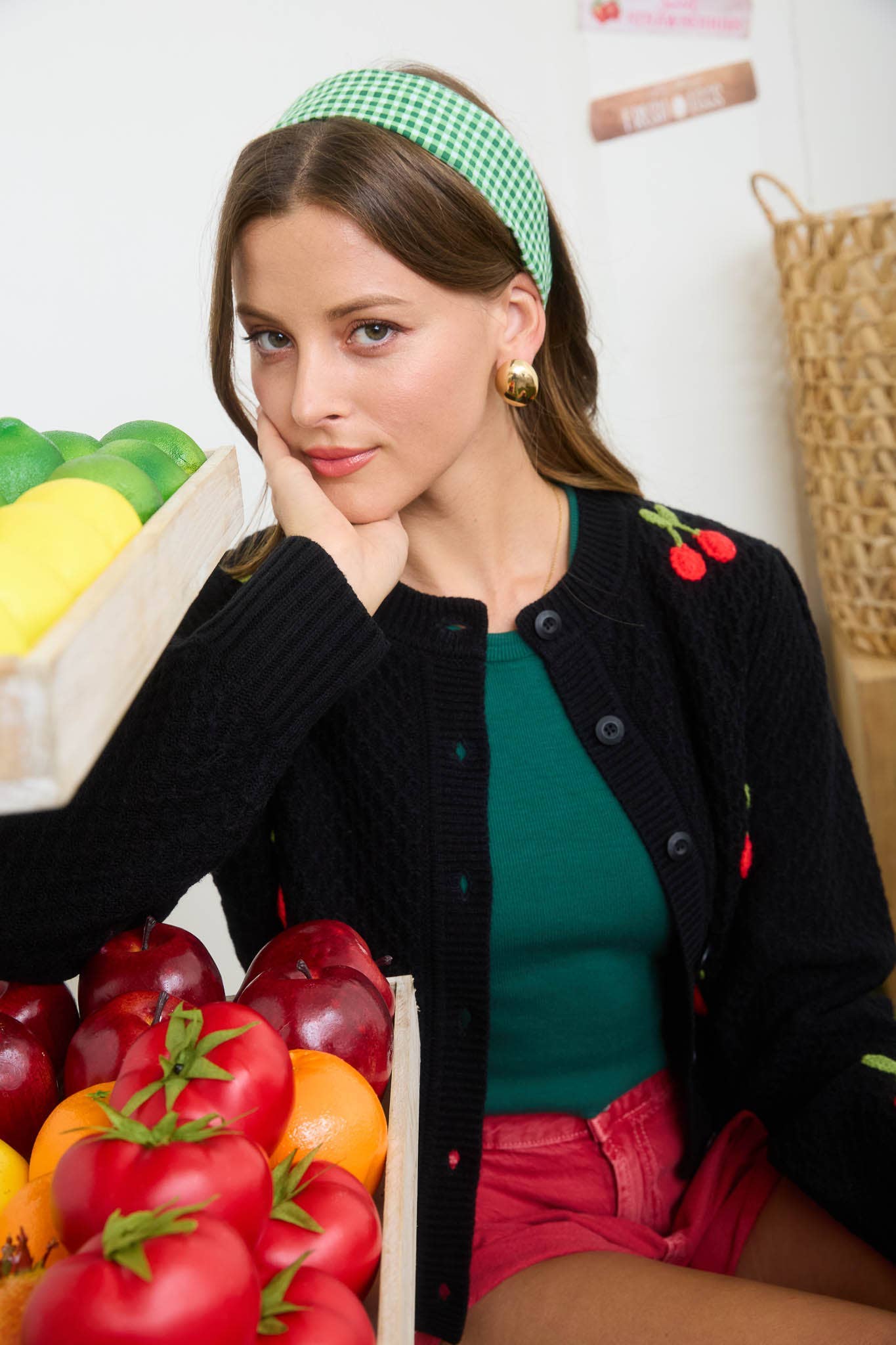 Crochet Cherry Detail Button Down Cardigan