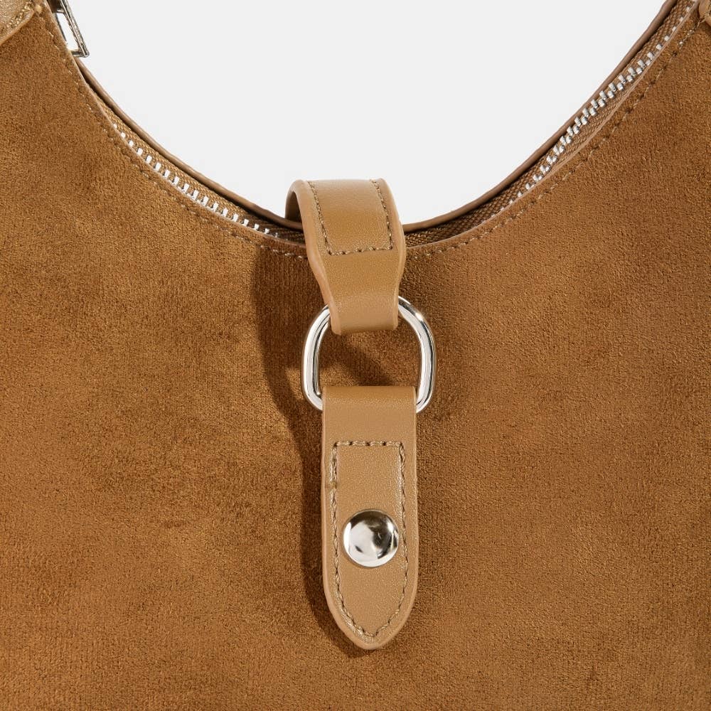 Leather Accent Suede Crescent Shoulder Bag