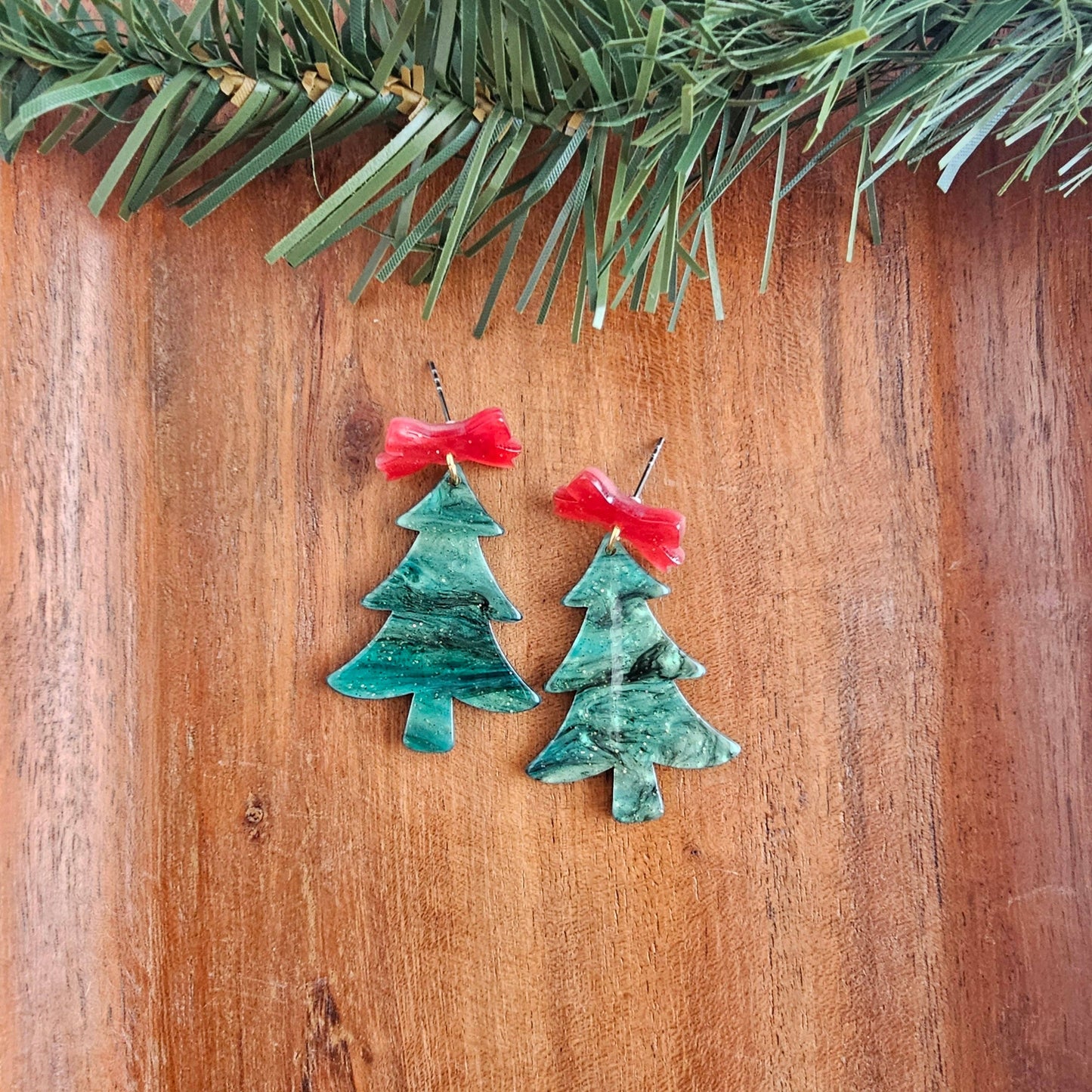 Bow Christmas Tree Earrings