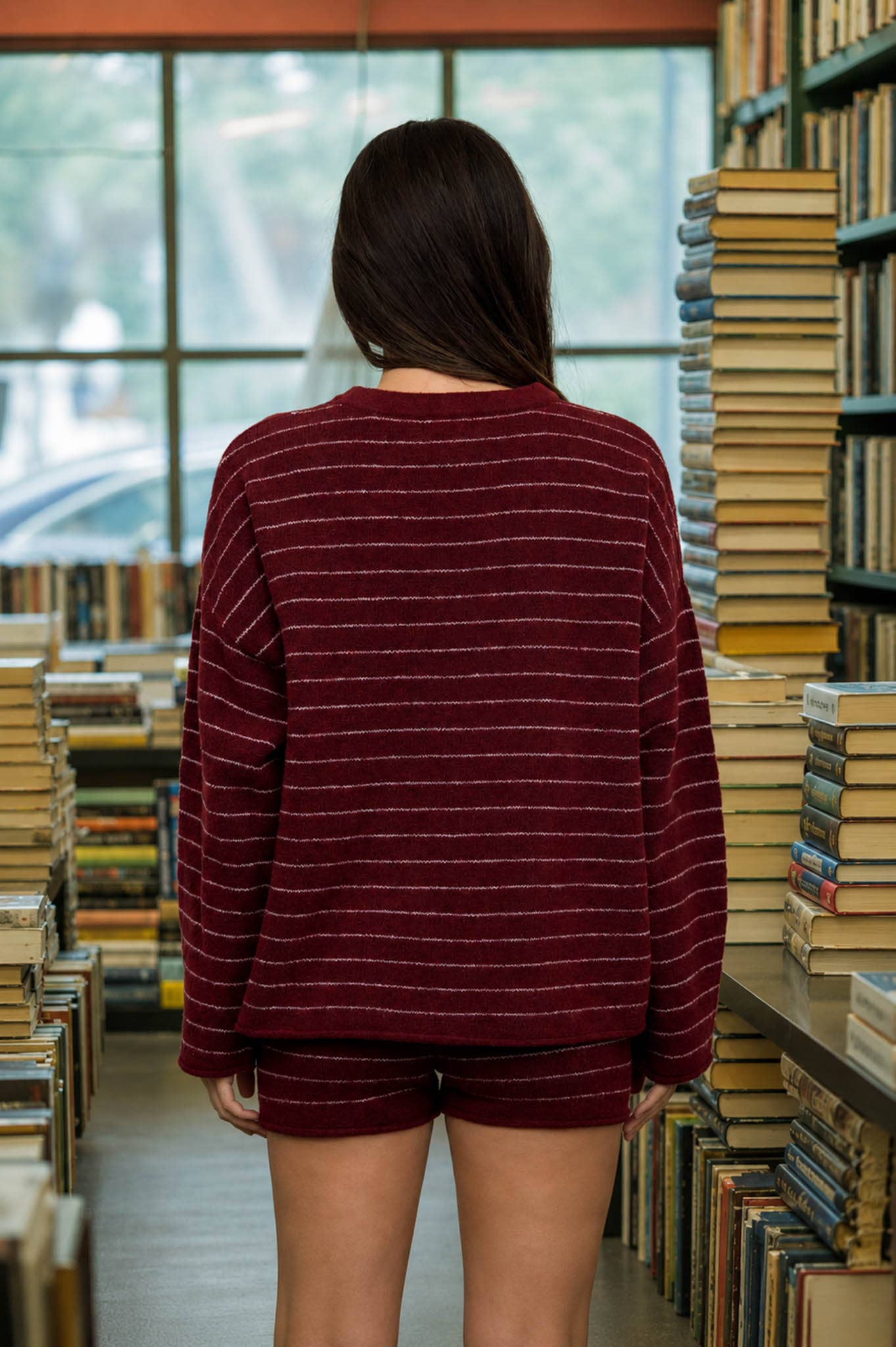 Burgundy Striped Crewneck Sweater