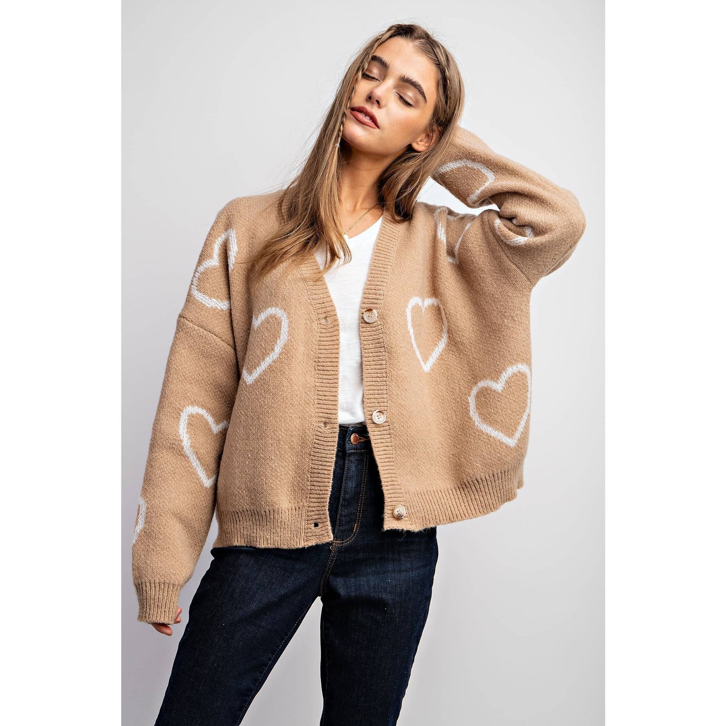 Taupe Heart Pattern Cardigan