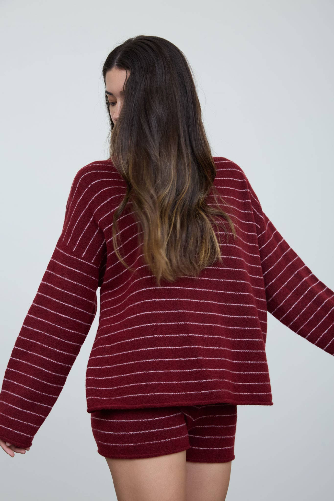 Burgundy Striped Crewneck Sweater