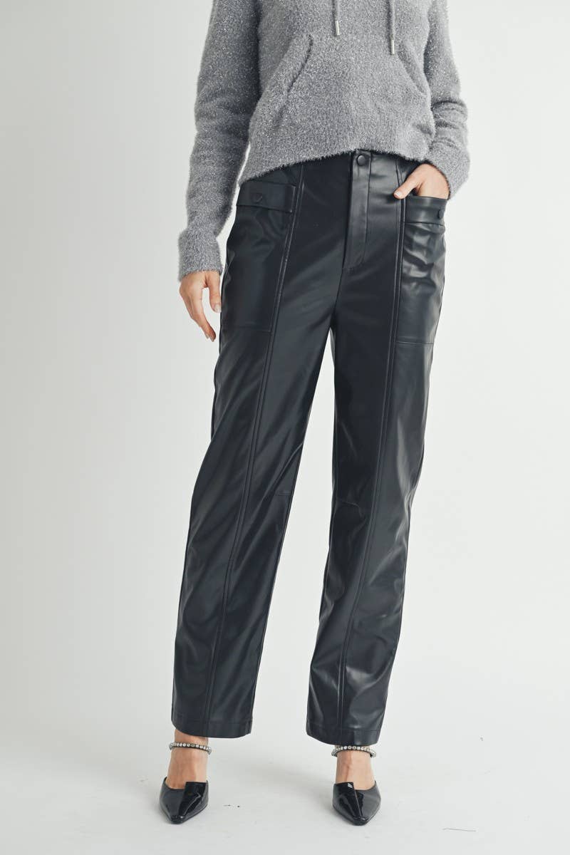 Leather Straight Leg Utility Pocket Pants