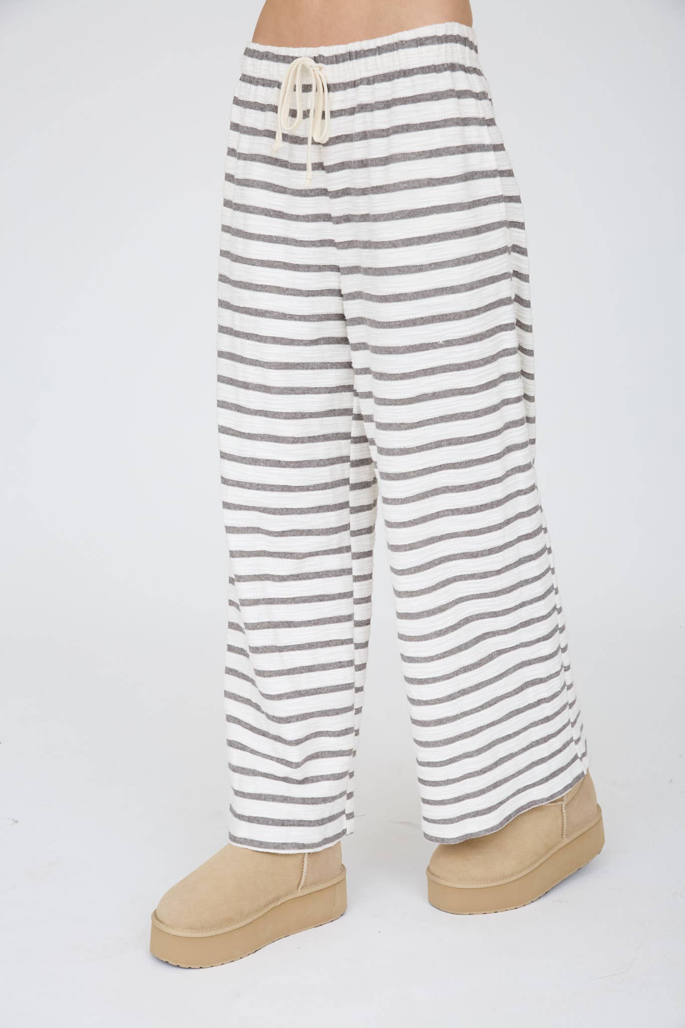 STRIPE DRAWSTRING WIDE LEG KNIT LOUNGE PANTS
