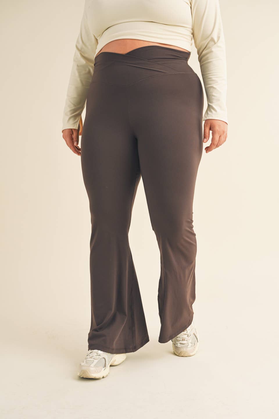 Plus Size Chocolate High Waist Crossover Flare Legging