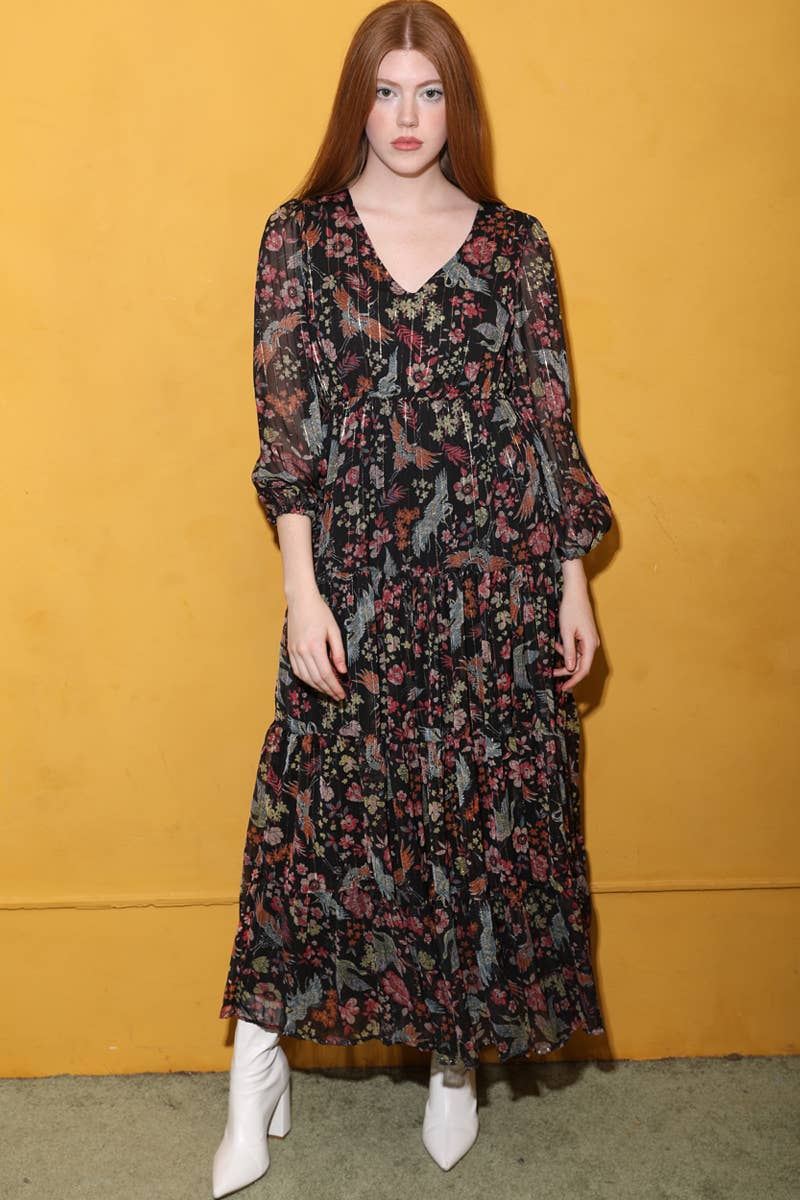 V-Neck Desert Floral Lux Maxi Dress