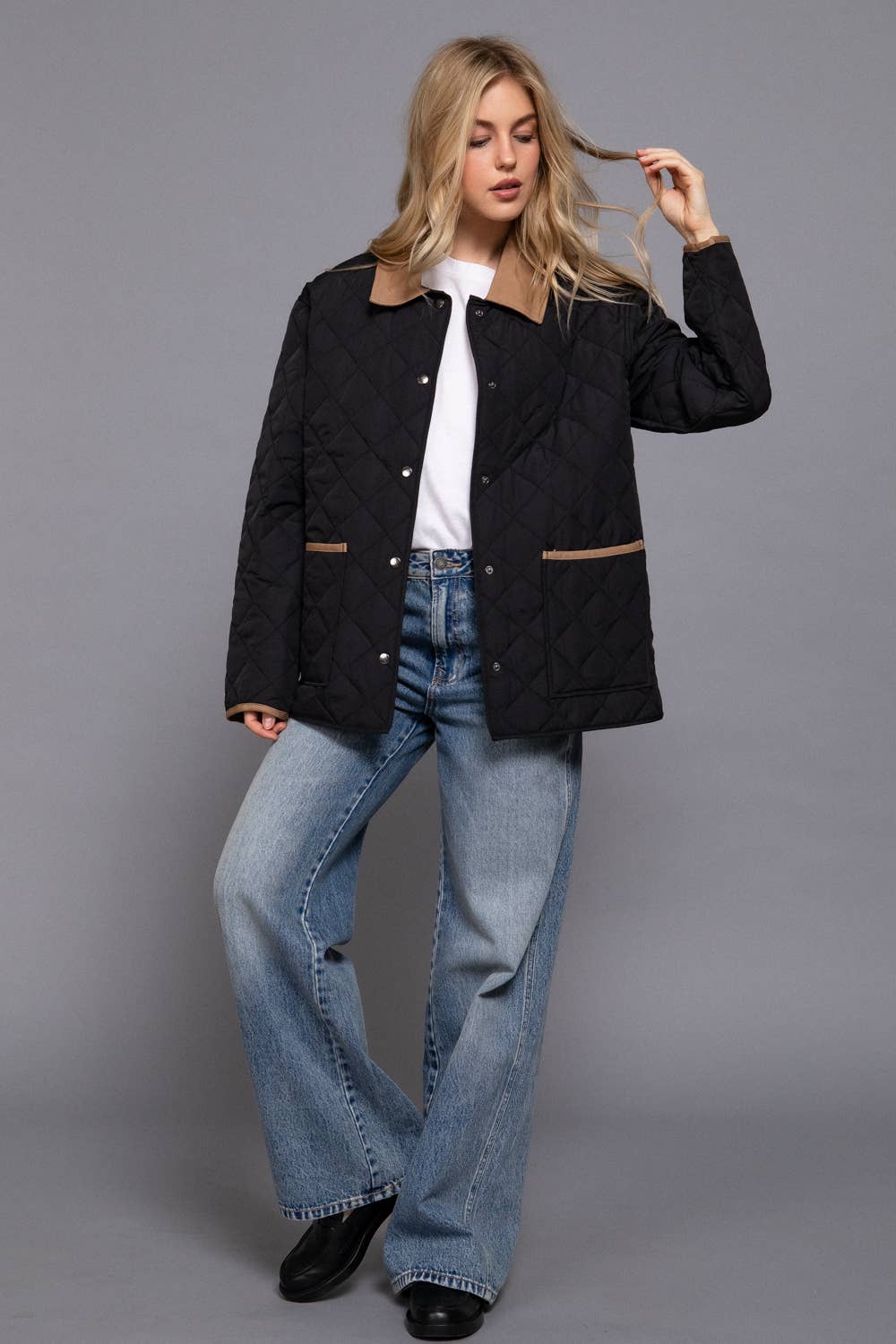 Lapel Collar Quilted Puffer Jacket