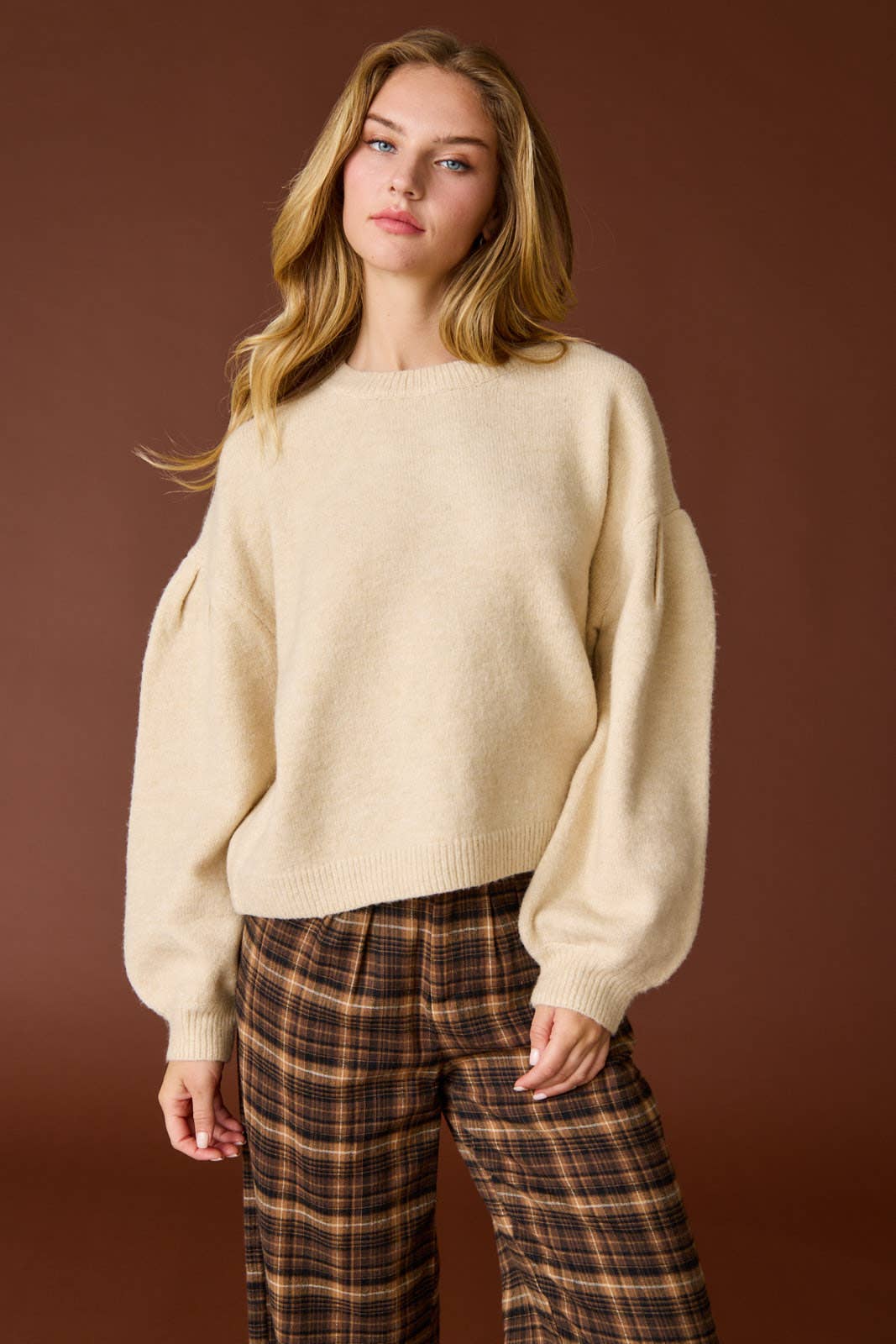 Leslie Long Sleeve Sweater w/ Pleated Sleeves