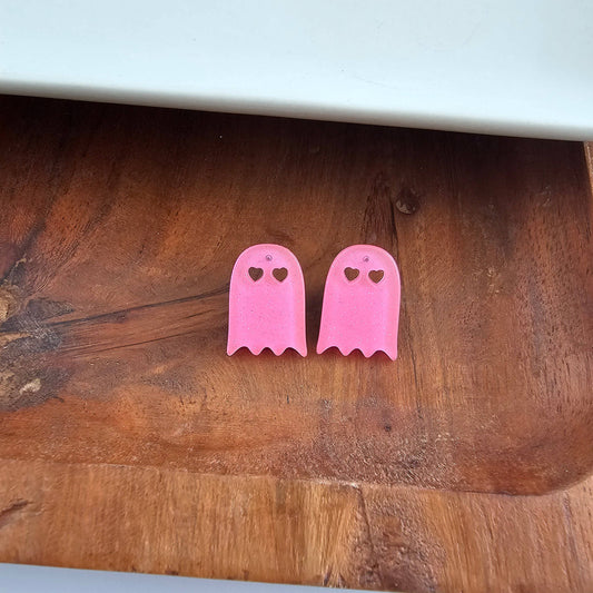 Pink Ghost Halloween Studs