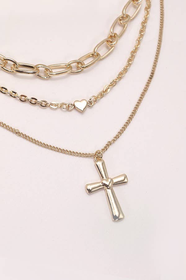 Cross Pendant Multi Layered Necklace