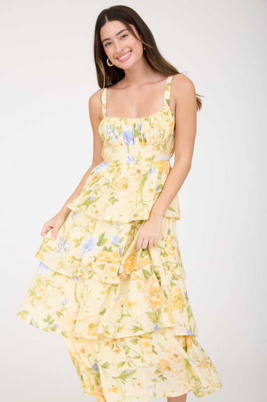 Floral Ruffle Tiered Midi Dress