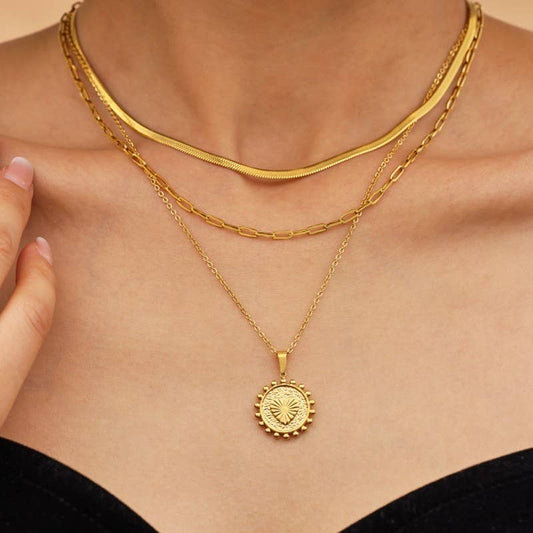 Layered Cross & Lock Charm Necklace