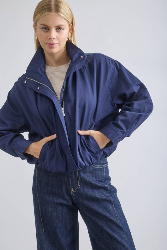 Zip Up Mock Neck Elastic Hem Jacket