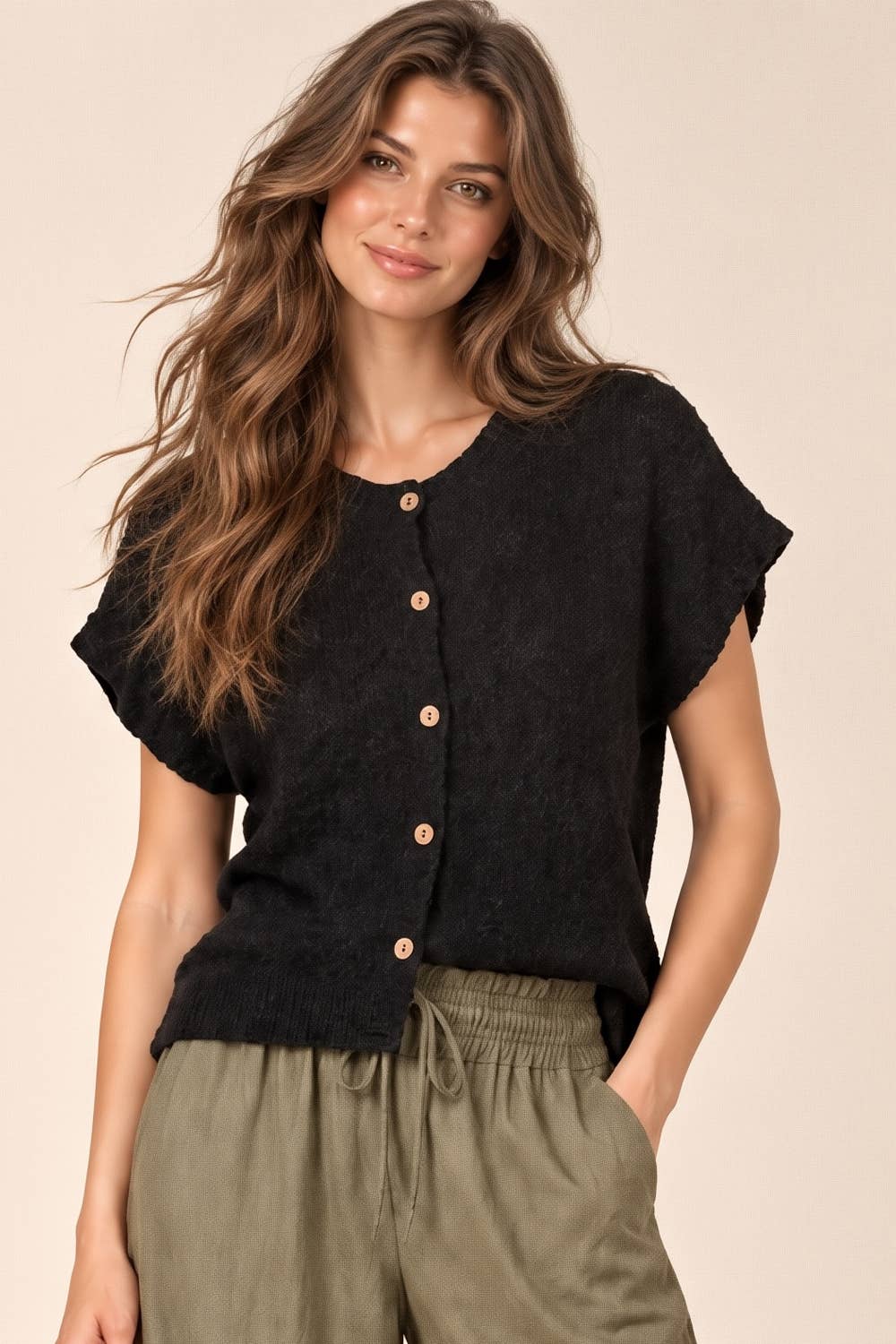 Black Button Down Knit Sweater