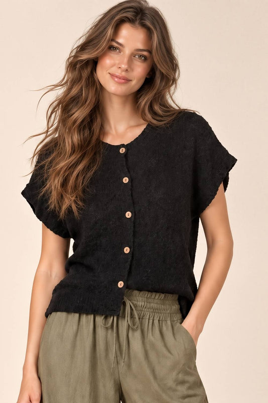 Black Button Down Knit Sweater
