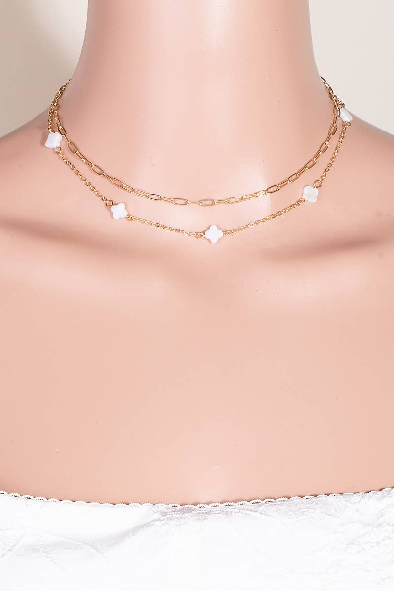 Mother Of Pearl Clover Layered Necklace