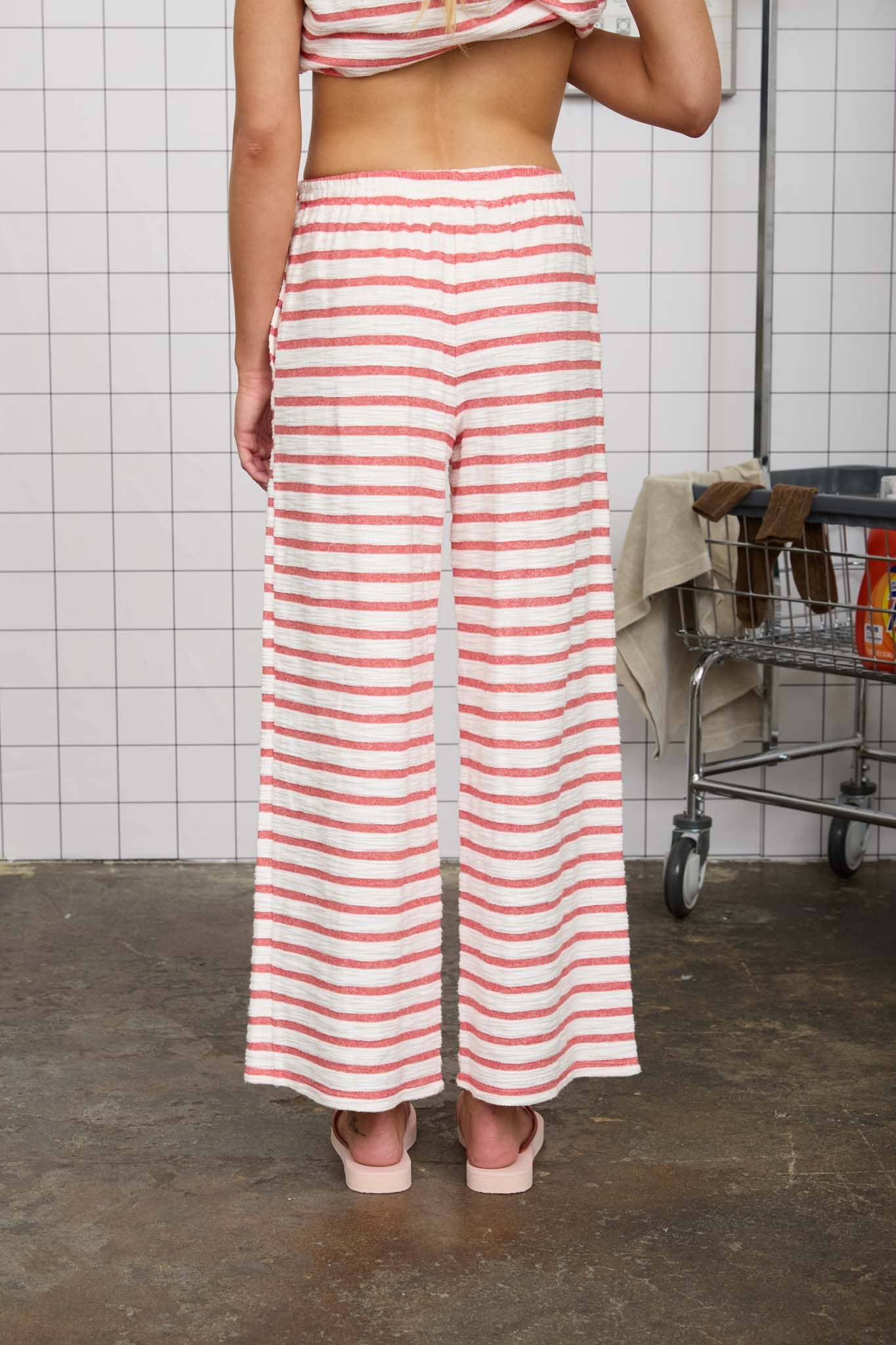 STRIPE DRAWSTRING WIDE LEG KNIT LOUNGE PANTS
