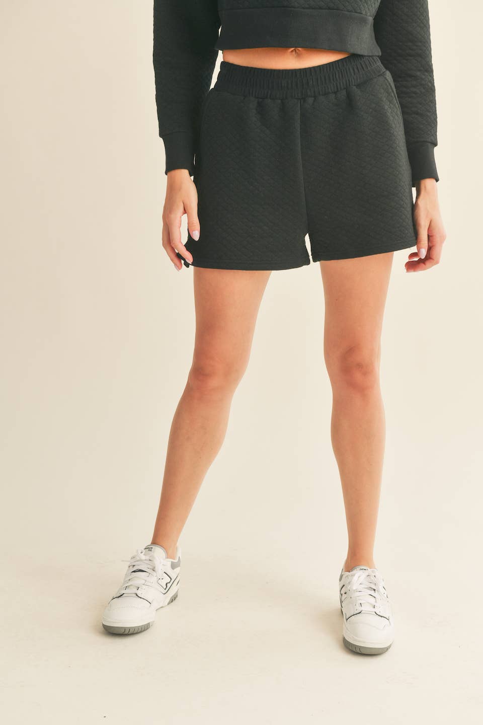 Black Quilted Relaxed Fit Shorts