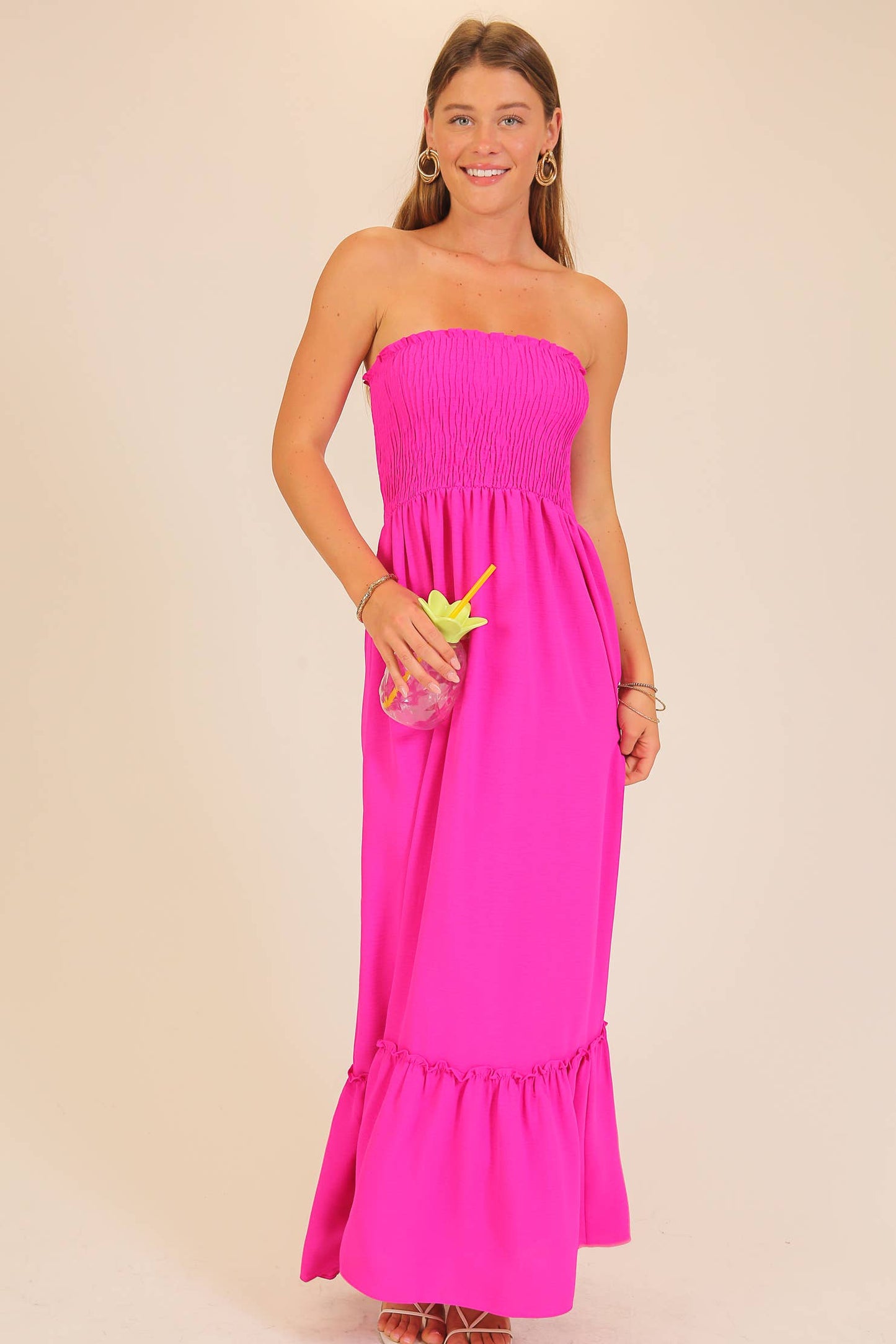 Strapless Boho Smocked Top Maxi Dress – 343 Main Boutique