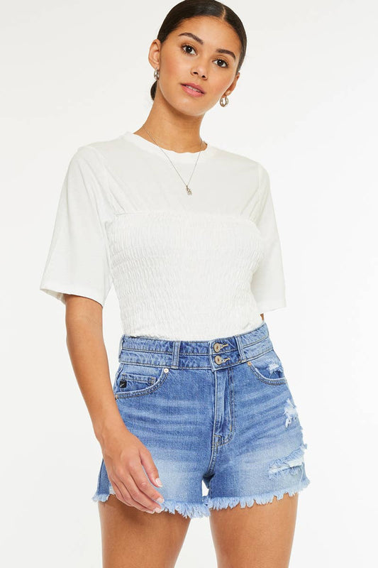 KanCan High Rise Double Button Denim Shorte