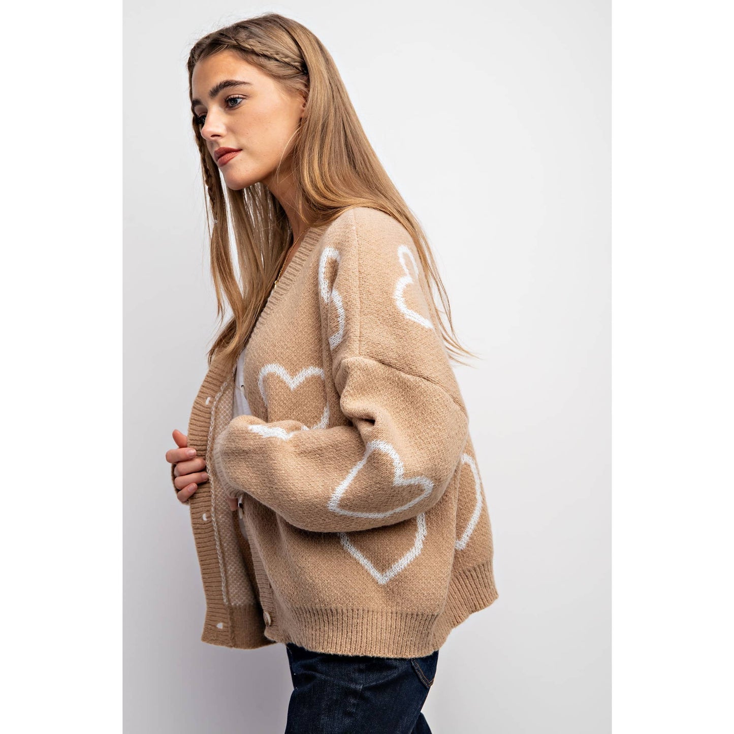 Taupe Heart Pattern Cardigan