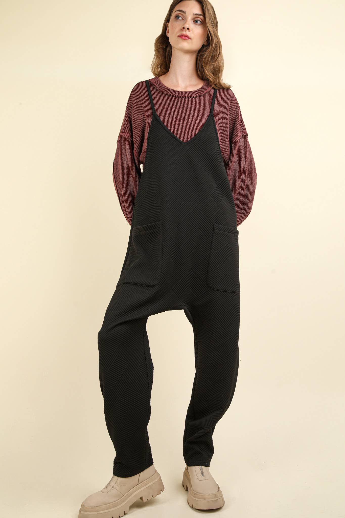 Plus Quilted Loose Fit Knit Jumpsuit