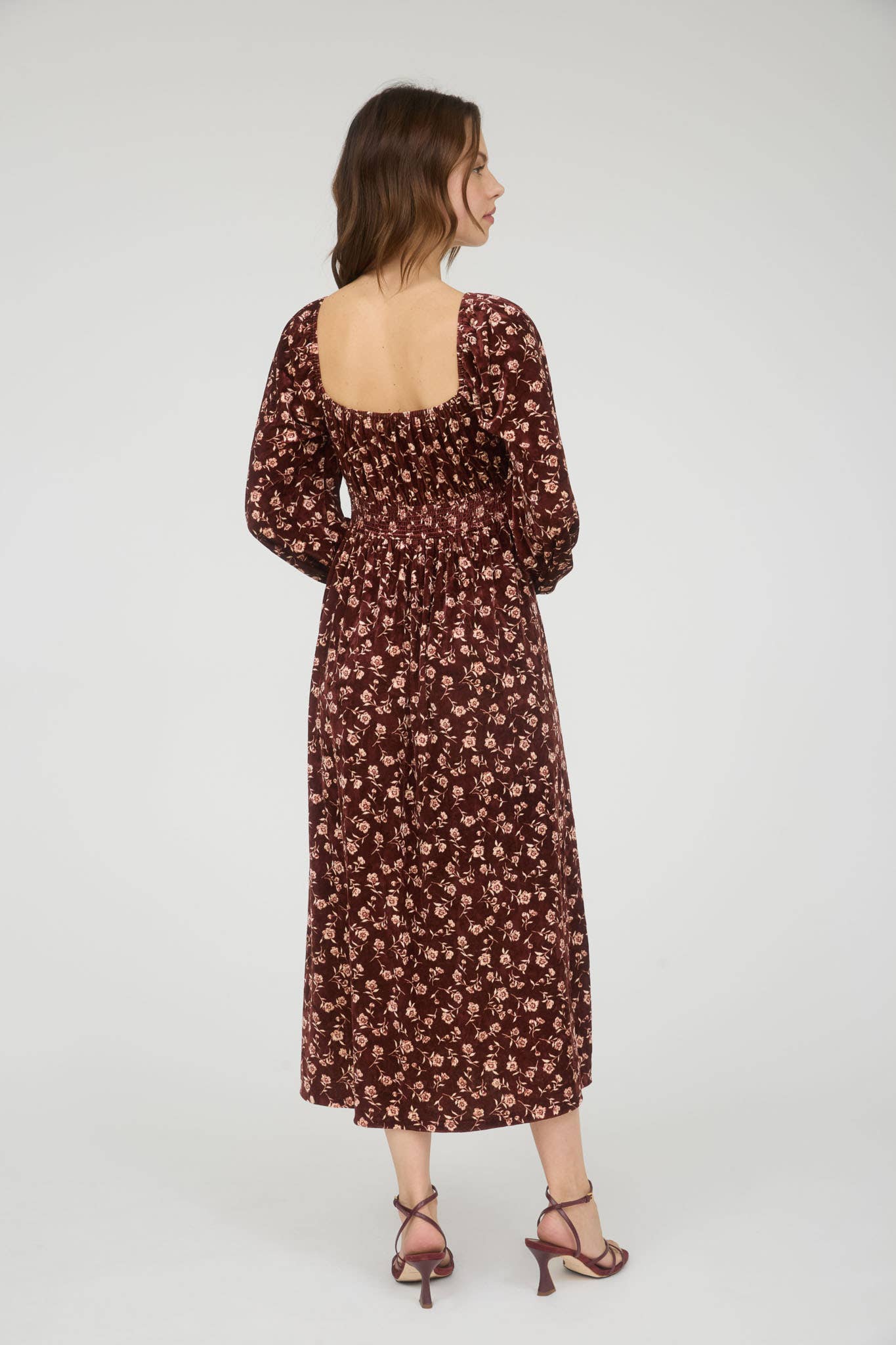 Floral Long Sleeve Front Tie Midi Dress