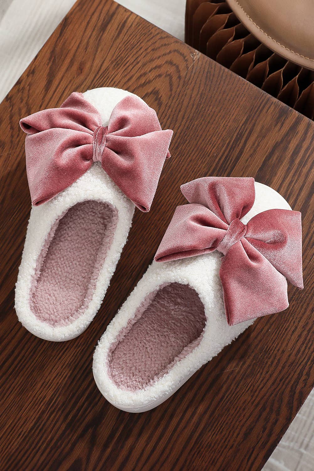 Pink Bow Plush Slippers