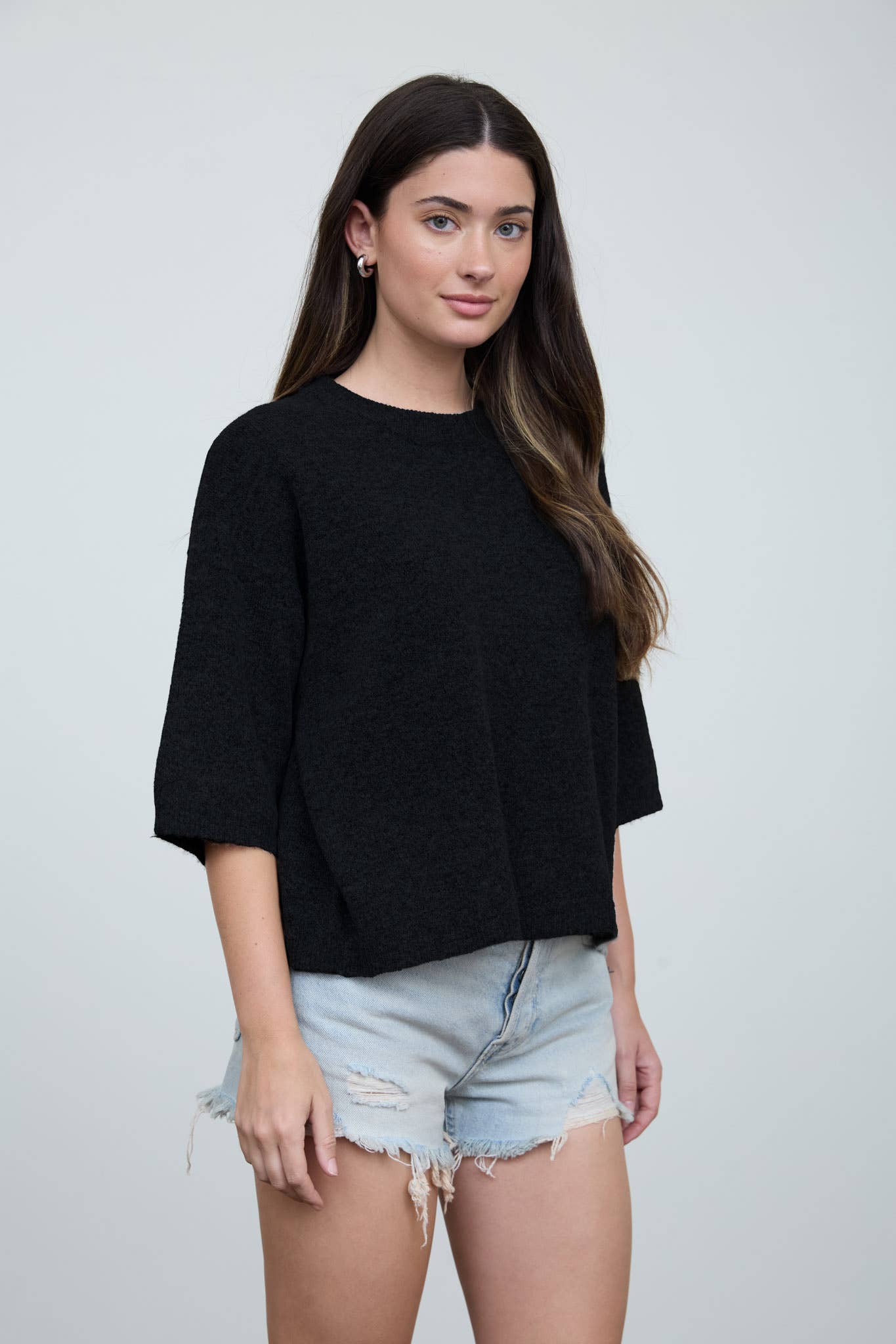Heathered Black Crewneck Half Sleeve Top