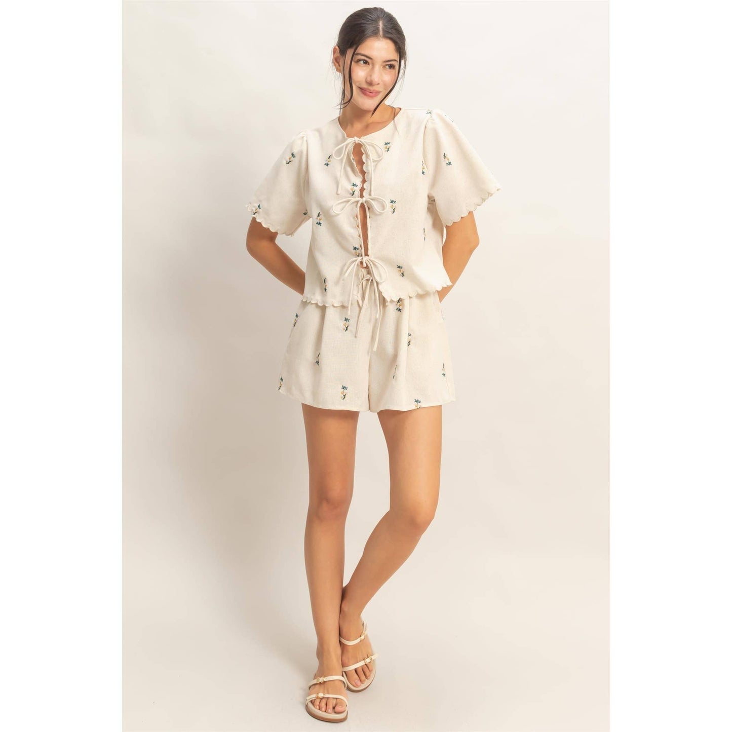 Front Tie Scallop Hem Top