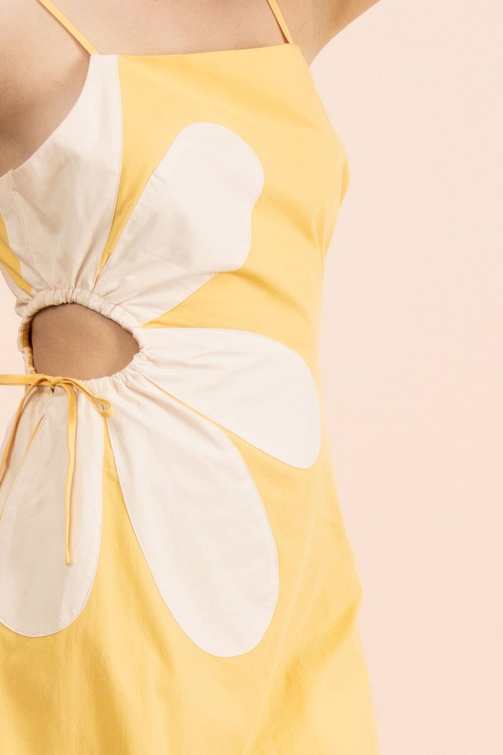 Yellow Side Cutout Floral Detail Midi Dress