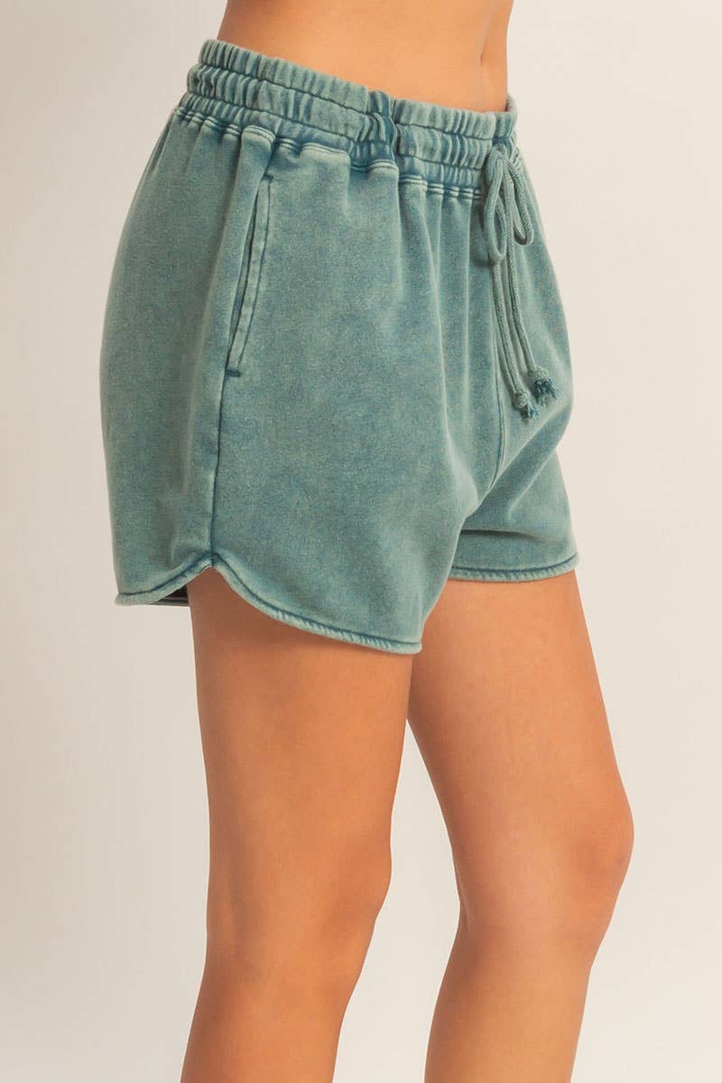 Acid Washed Elastic Waist Shorts