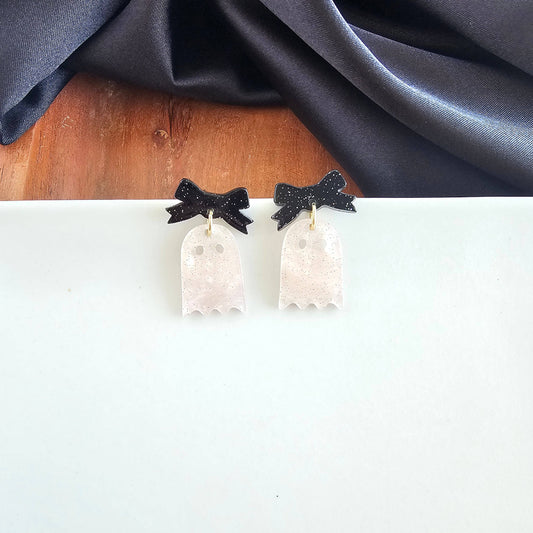 Mini Bow Shimmer Ghost Earrings