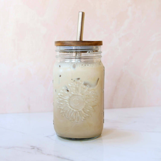 XL Sunflower Mason Jar Tumbler + Acacia Lid + Straw