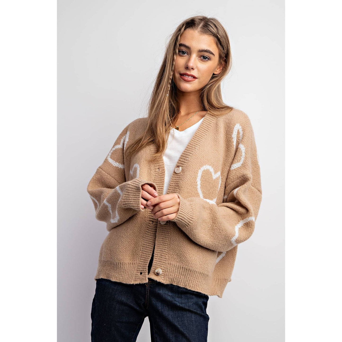 Taupe Heart Pattern Cardigan