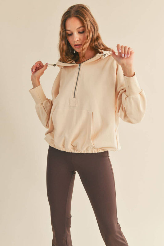 Cream Essential Zip Pullover