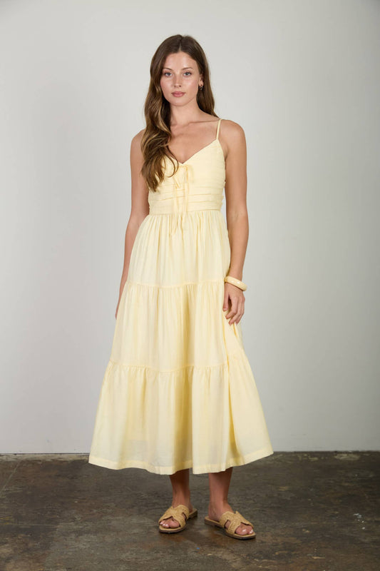 Butter Yellow Pleated Front Tie Mini Dress