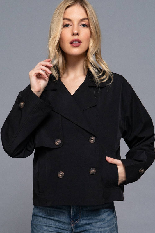 Long Sleeve Front Double Breasted Short Trench Jacket